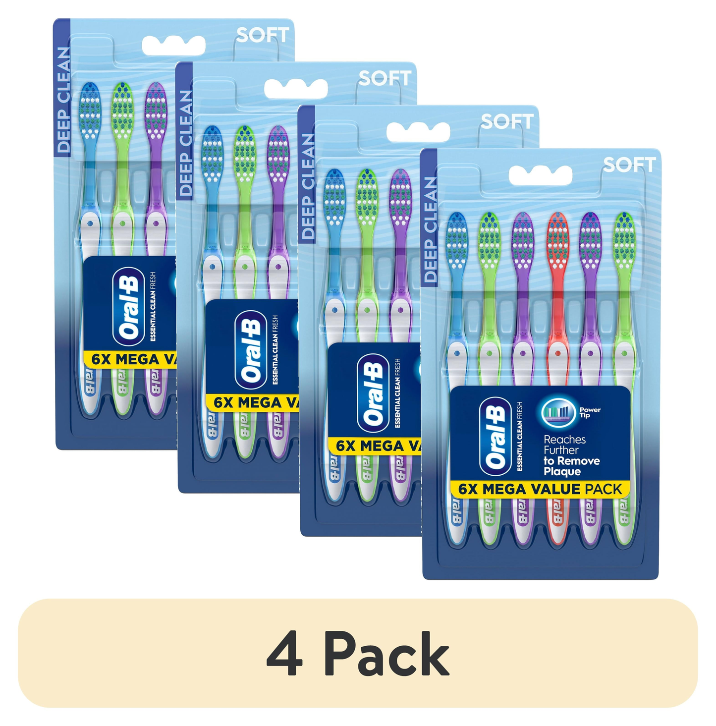 (4 pack)  Toothbrush Pack, Essential Clean Manual Toothbrushes, Soft Bristles, 6 Count product photo