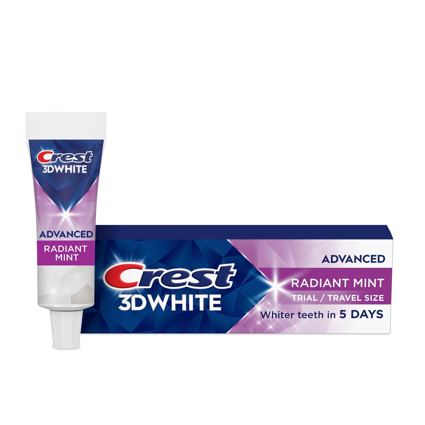 Crest Toothpaste, 3D White Advanced Teeth Whitening Toothpaste, Radiant Mint, .85 oz Travel Size product photo