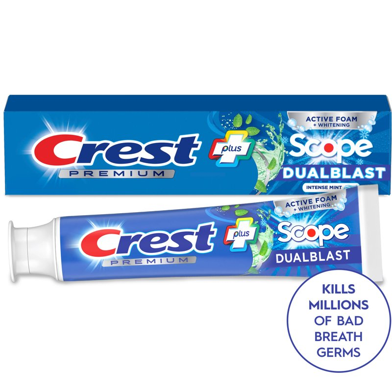 Crest Toothpaste, Premium Plus Scope Dual Blast Toothpaste, Mint Flavor, 5.2 oz product photo